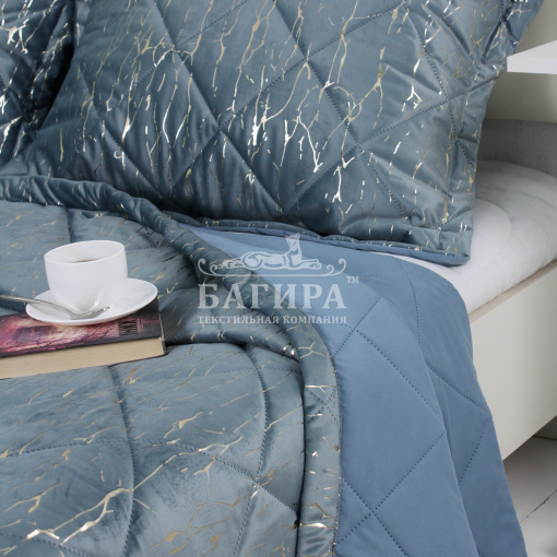 Покрывало Бархат мрамор "LUXURY" Серо-голубой