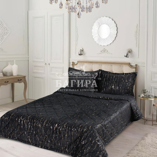 Покрывало Бархат мрамор "LUXURY" Черный