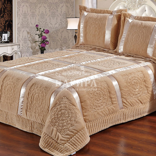 Покрывало "Искусственный Мех" с атласной лентой Молочный шоколад